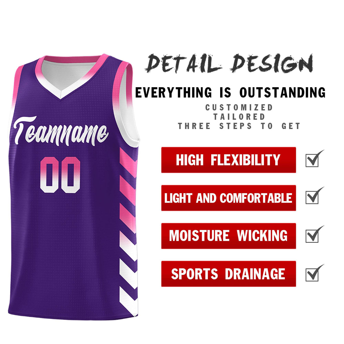 Custom White Purple Reversible Basketball Jersey Kits - Side Arrow Purple Pink Gradient
