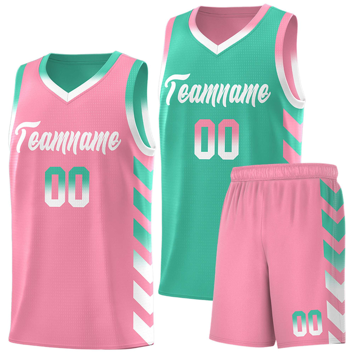 Custom Light Pink Bright Green Reversible Basketball Jersey Kits - Side Arrow Bright Green White Gradient