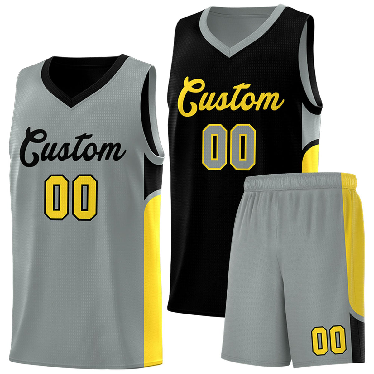 Custom Black Gray Side U-shaped Patttern Double Side Sports Uniform Basketball Jersey|KXKSHOP