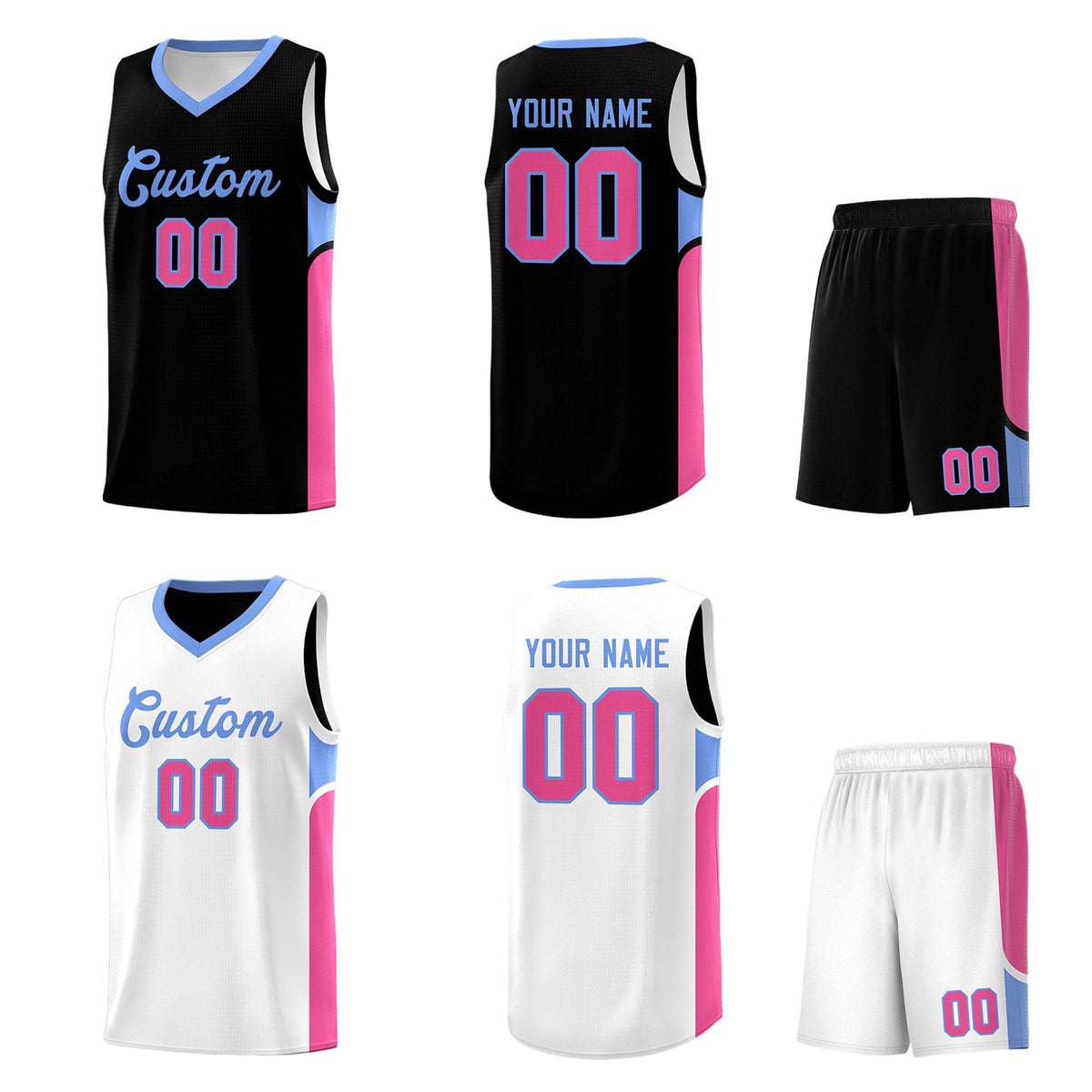 Custom Black White Side U-shaped Patttern Double Side Sports Uniform Basketball Jersey|KXKSHOP