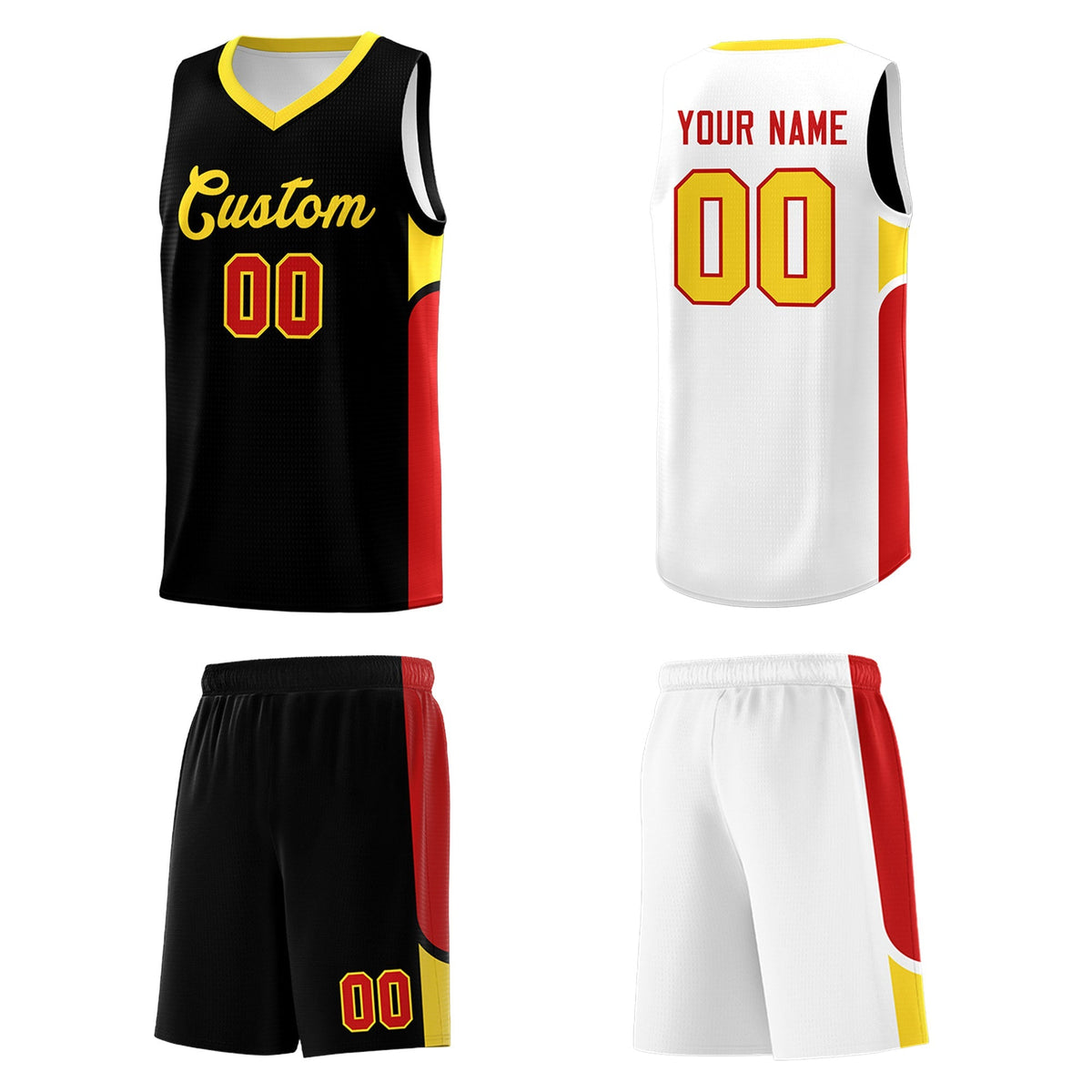 Custom Black White Side U-shaped Patttern Double Side Sports Uniform Basketball Jersey|KXKSHOP