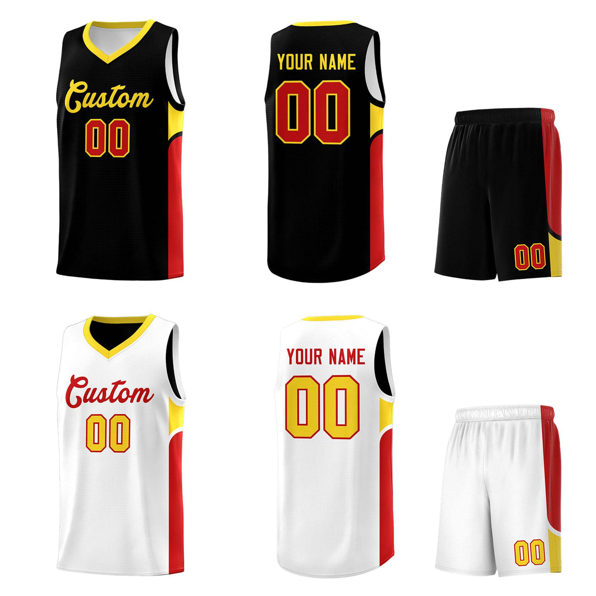 Custom Black White Side U-shaped Patttern Double Side Sports Uniform Basketball Jersey|KXKSHOP