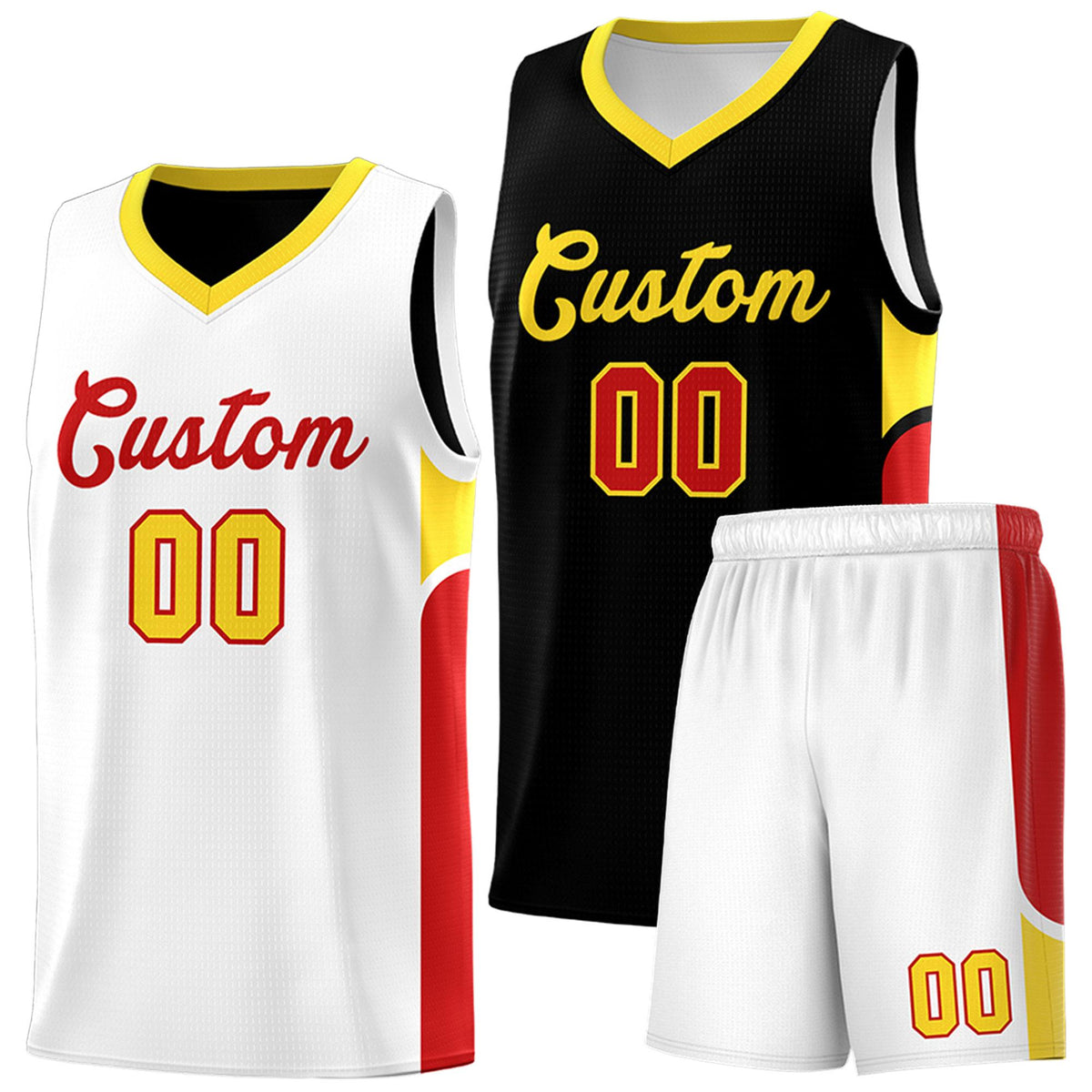 Custom Black White Side U-shaped Patttern Double Side Sports Uniform Basketball Jersey|KXKSHOP