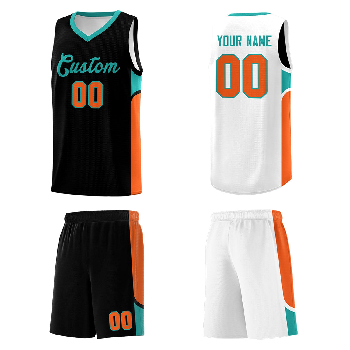 Custom Black White Side U-shaped Patttern Double Side Sports Uniform Basketball Jersey|KXKSHOP
