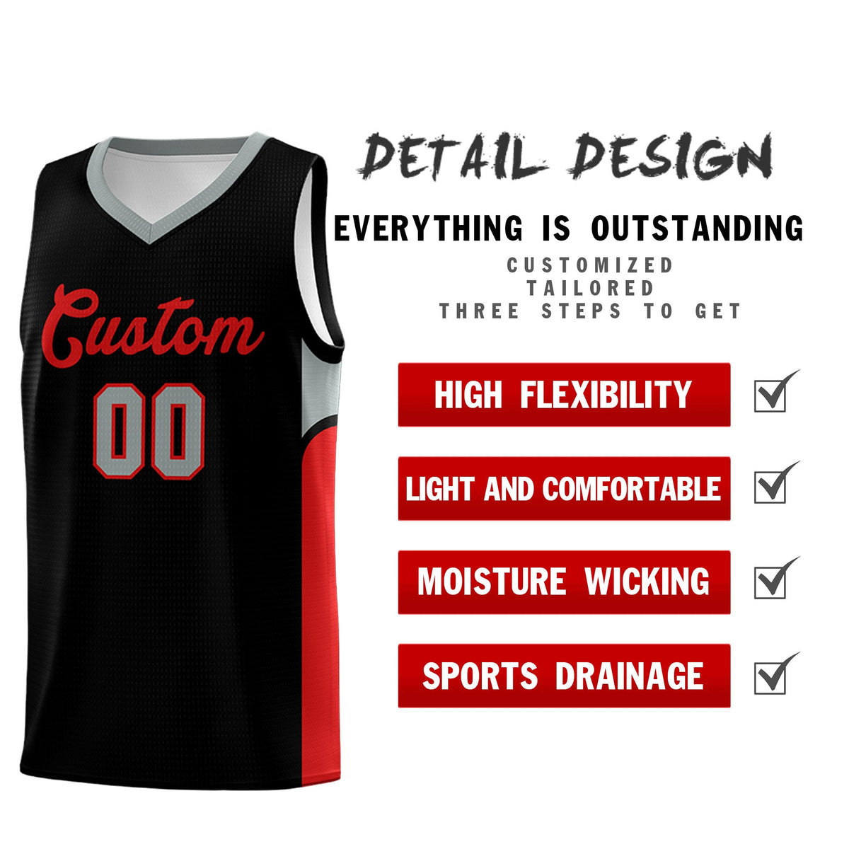 Custom Black White Side U-shaped Patttern Double Side Sports Uniform Basketball Jersey|KXKSHOP