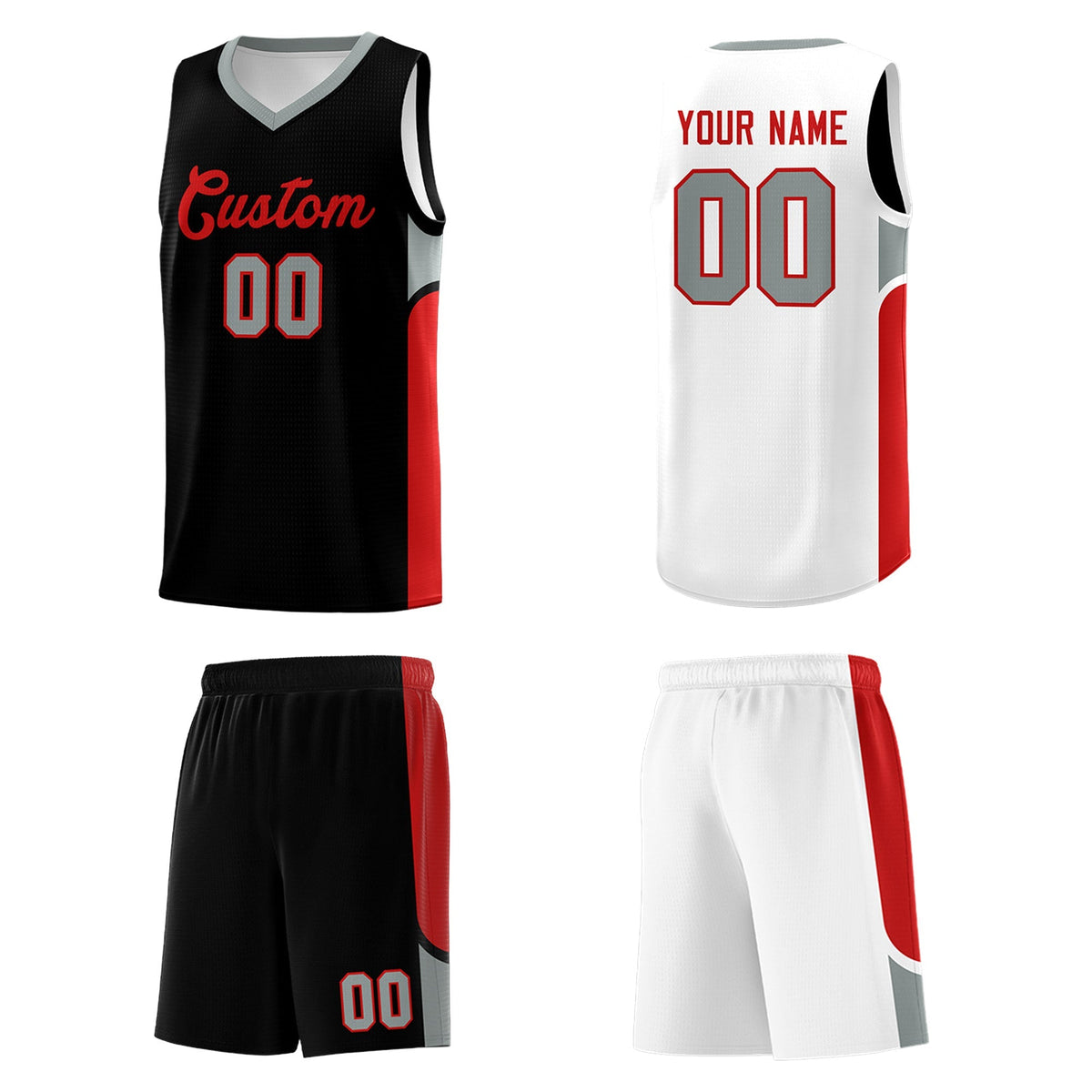 Custom Black White Side U-shaped Patttern Double Side Sports Uniform Basketball Jersey|KXKSHOP