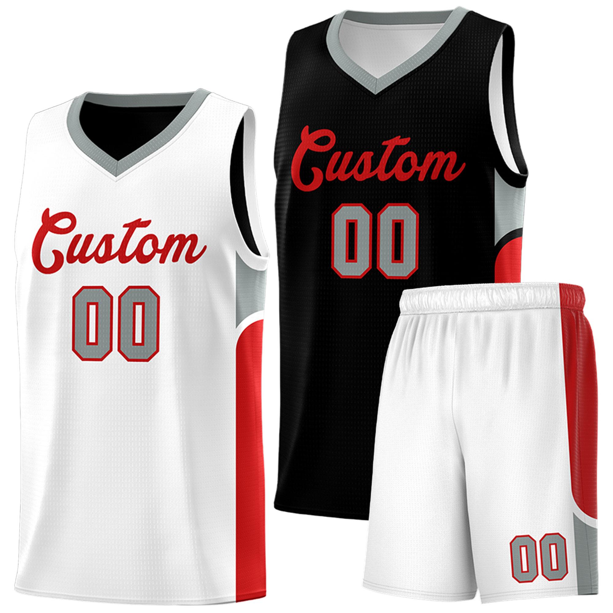 Custom Black White Side U-shaped Patttern Double Side Sports Uniform Basketball Jersey|KXKSHOP