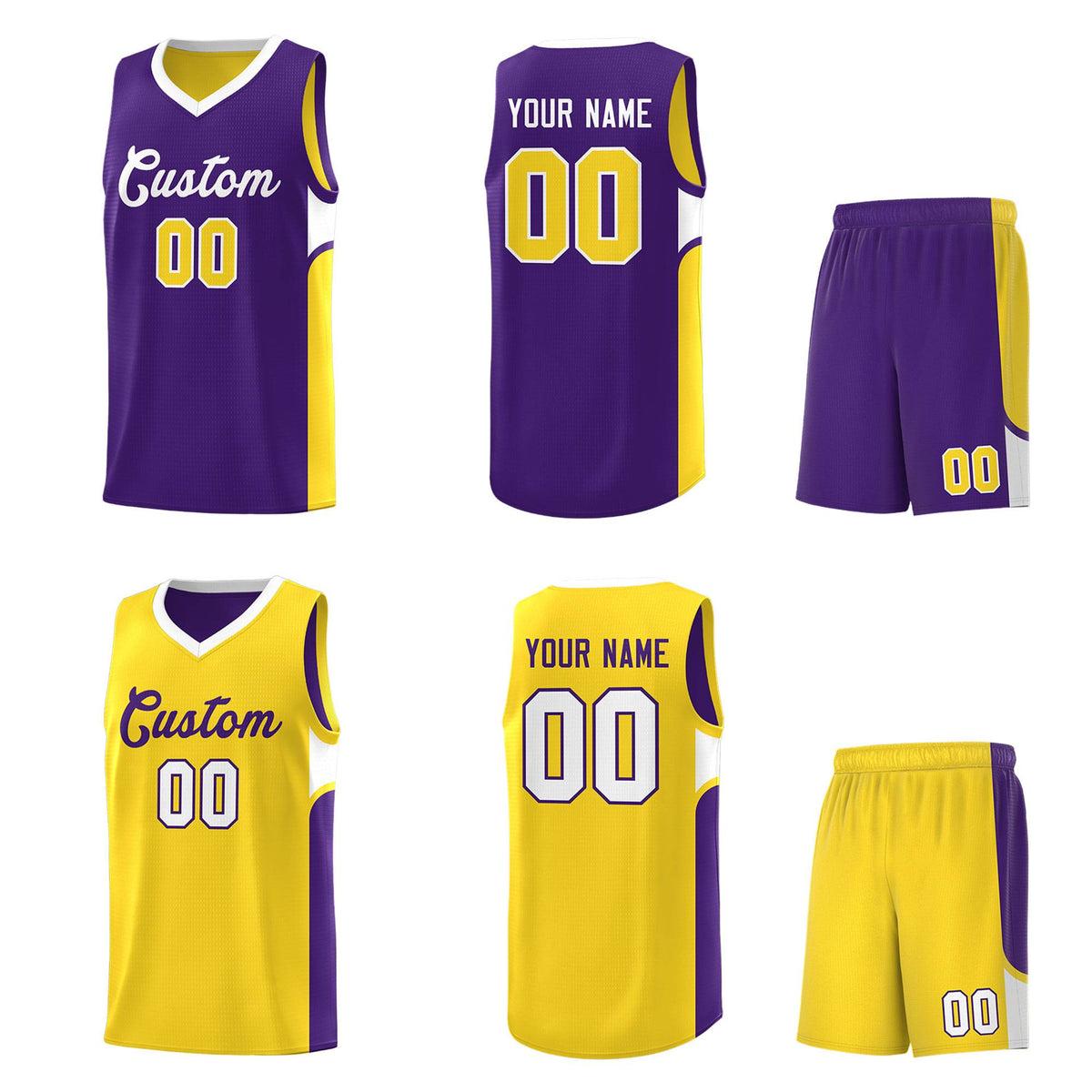 Custom Purple Gold Side U-shaped Patttern Double Side Sports Uniform Basketball Jersey|KXKSHOP