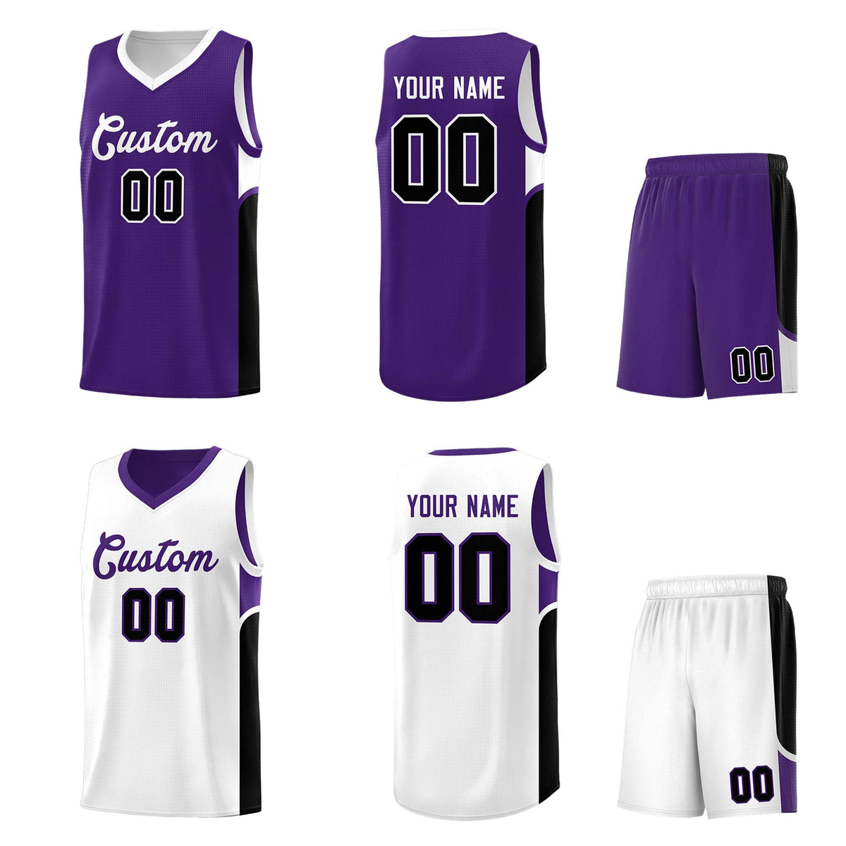 Custom Purple White Side U-shaped Patttern Double Side Sports Uniform Basketball Jersey|KXKSHOP