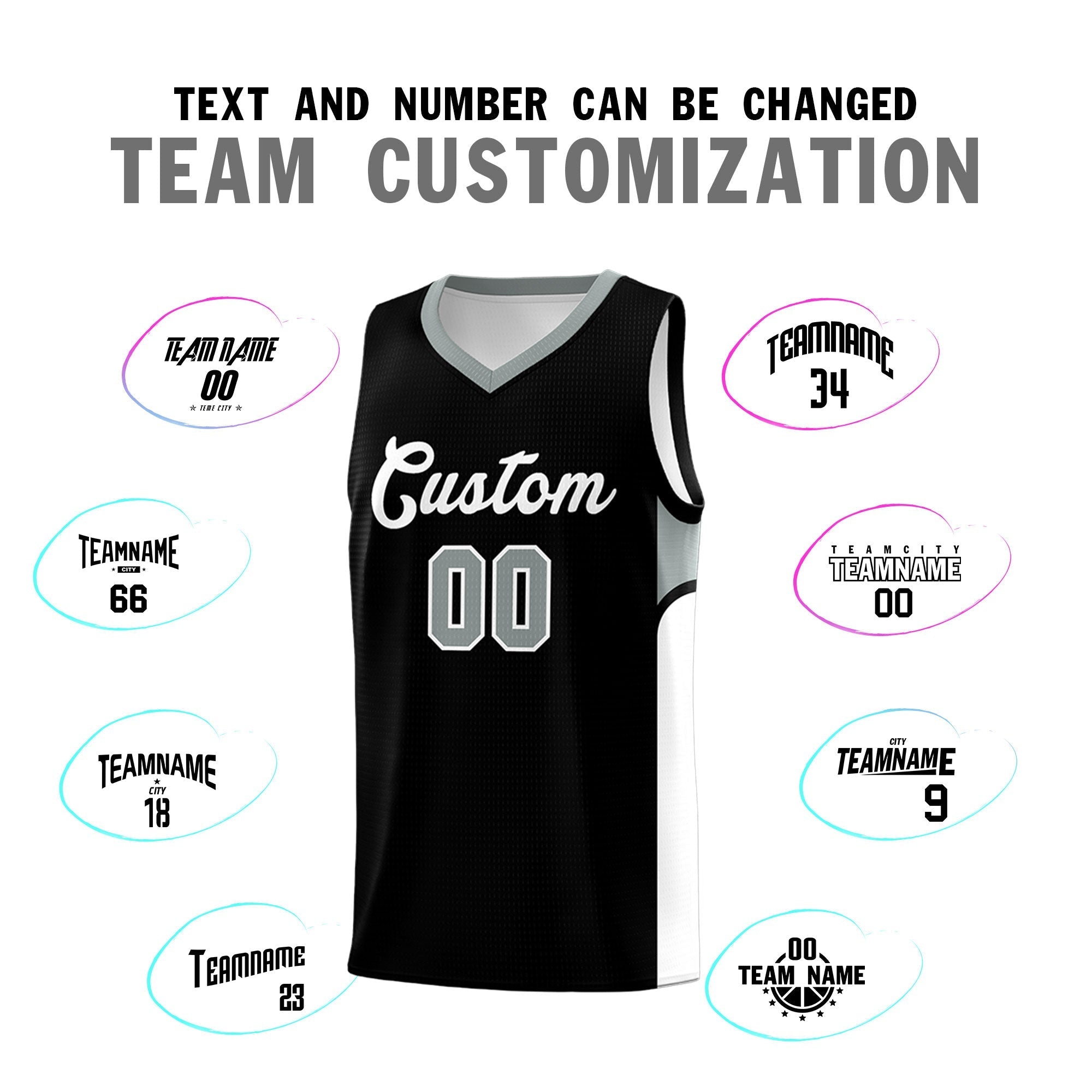 Custom Black White Side U-shaped Patttern Double Side Sports Uniform Basketball Jersey|KXKSHOP