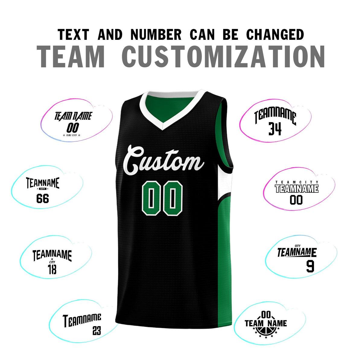 Custom Black Kelly Green Side U-shaped Patttern Double Side Sports Uniform Basketball Jersey|KXKSHOP