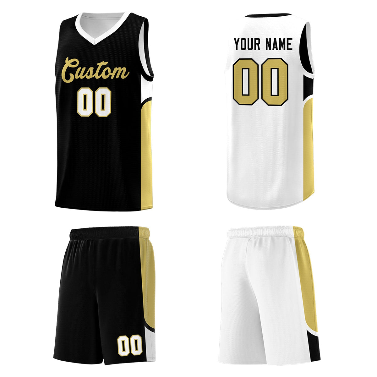 Custom Black White Side U-shaped Patttern Double Side Sports Uniform Basketball Jersey|KXKSHOP