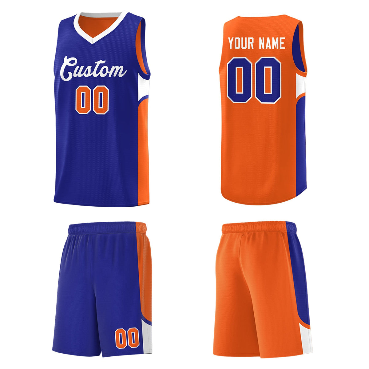 Custom Royal Orange Side U-shaped Patttern Double Side Sports Uniform Basketball Jersey|KXKSHOP
