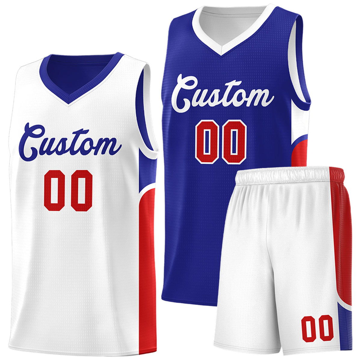 Custom Royal White Side U-shaped Patttern Double Side Sports Uniform Basketball Jersey|KXKSHOP