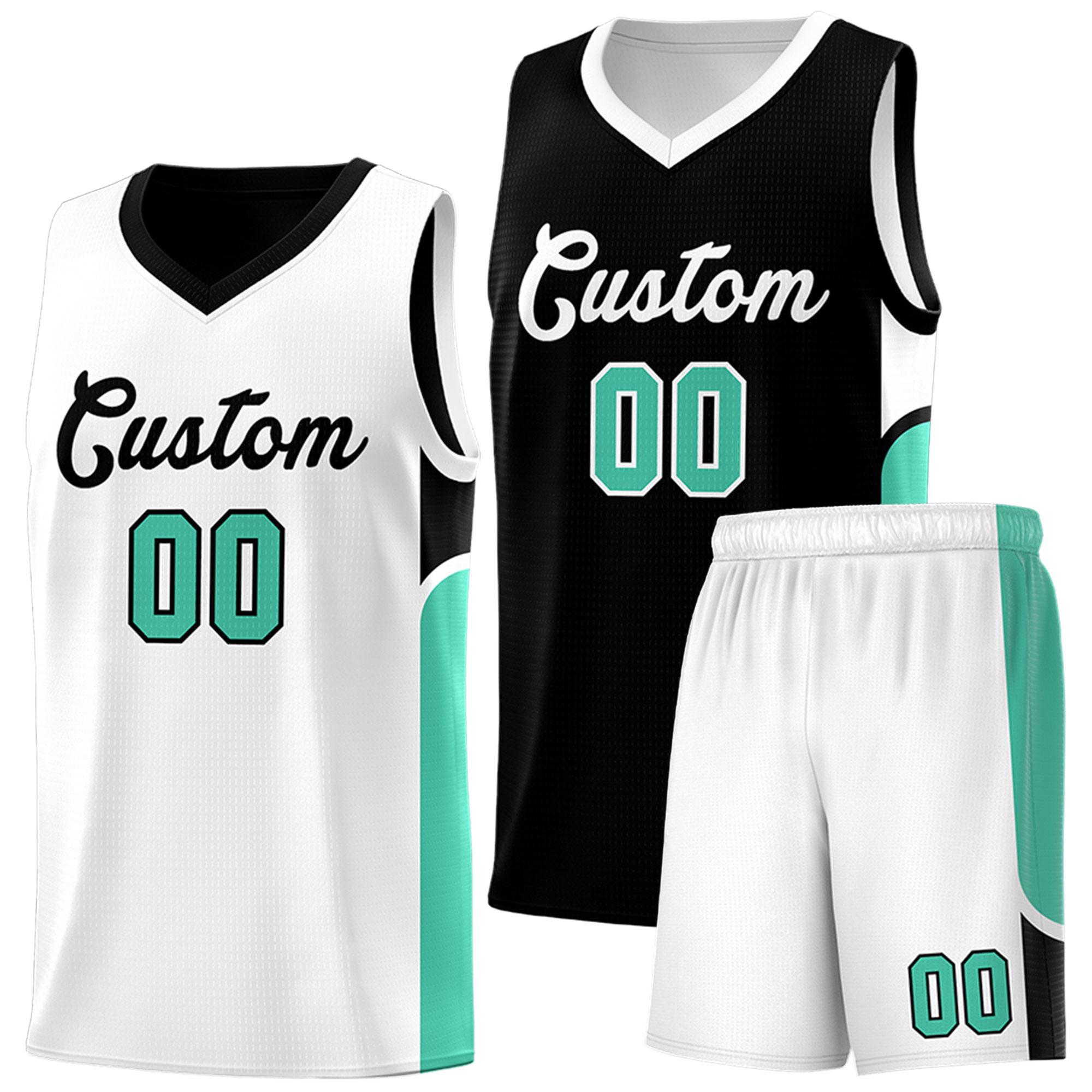 Custom Black White Side U-shaped Patttern Double Side Sports Uniform Basketball Jersey|KXKSHOP