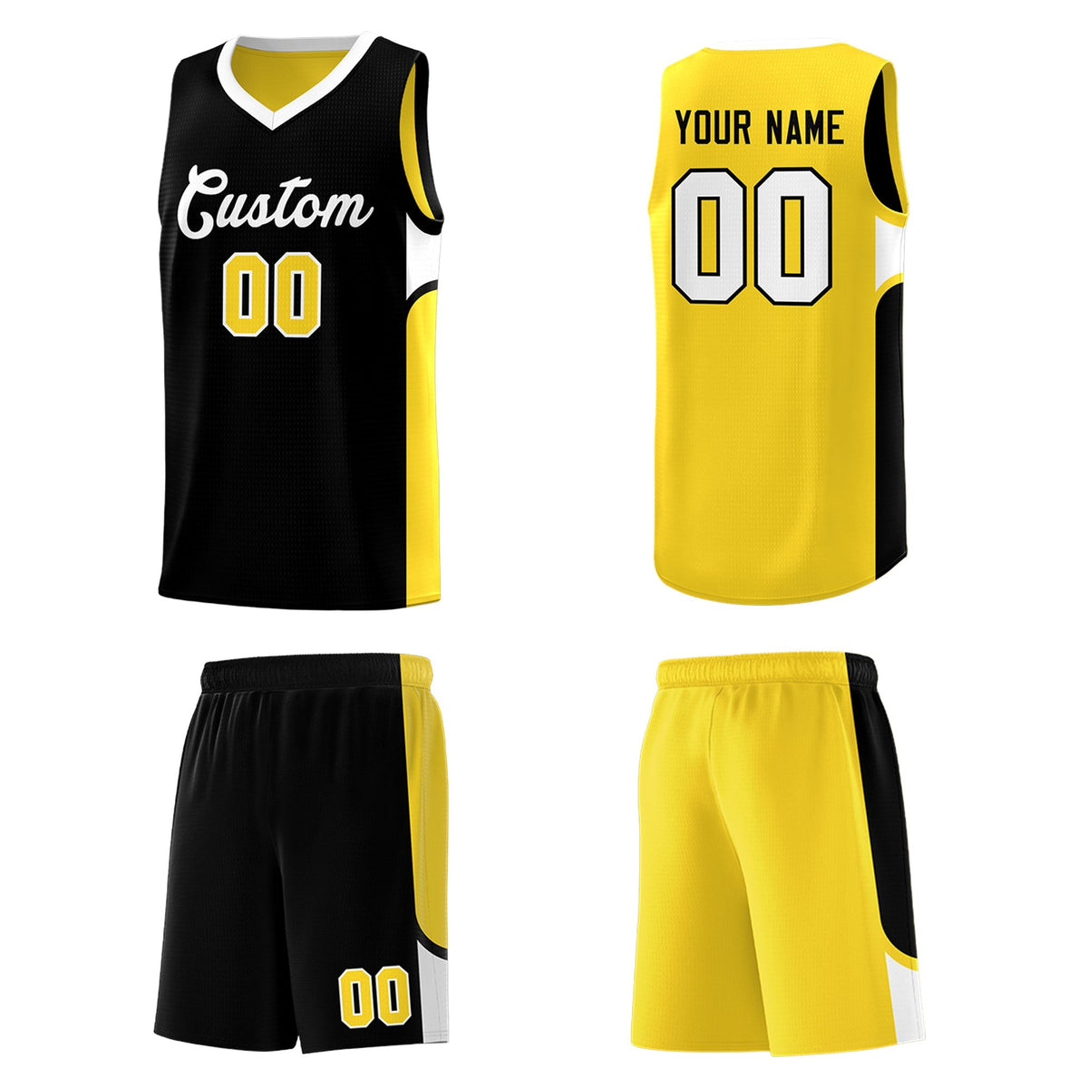 Custom Black Gold Side U-shaped Patttern Double Side Sports Uniform Basketball Jersey|KXKSHOP