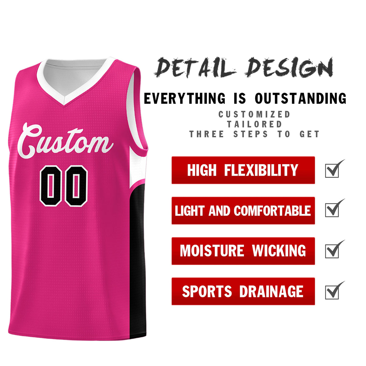 Custom Pink White Side U-shaped Patttern Double Side Sports Uniform Basketball Jersey|KXKSHOP