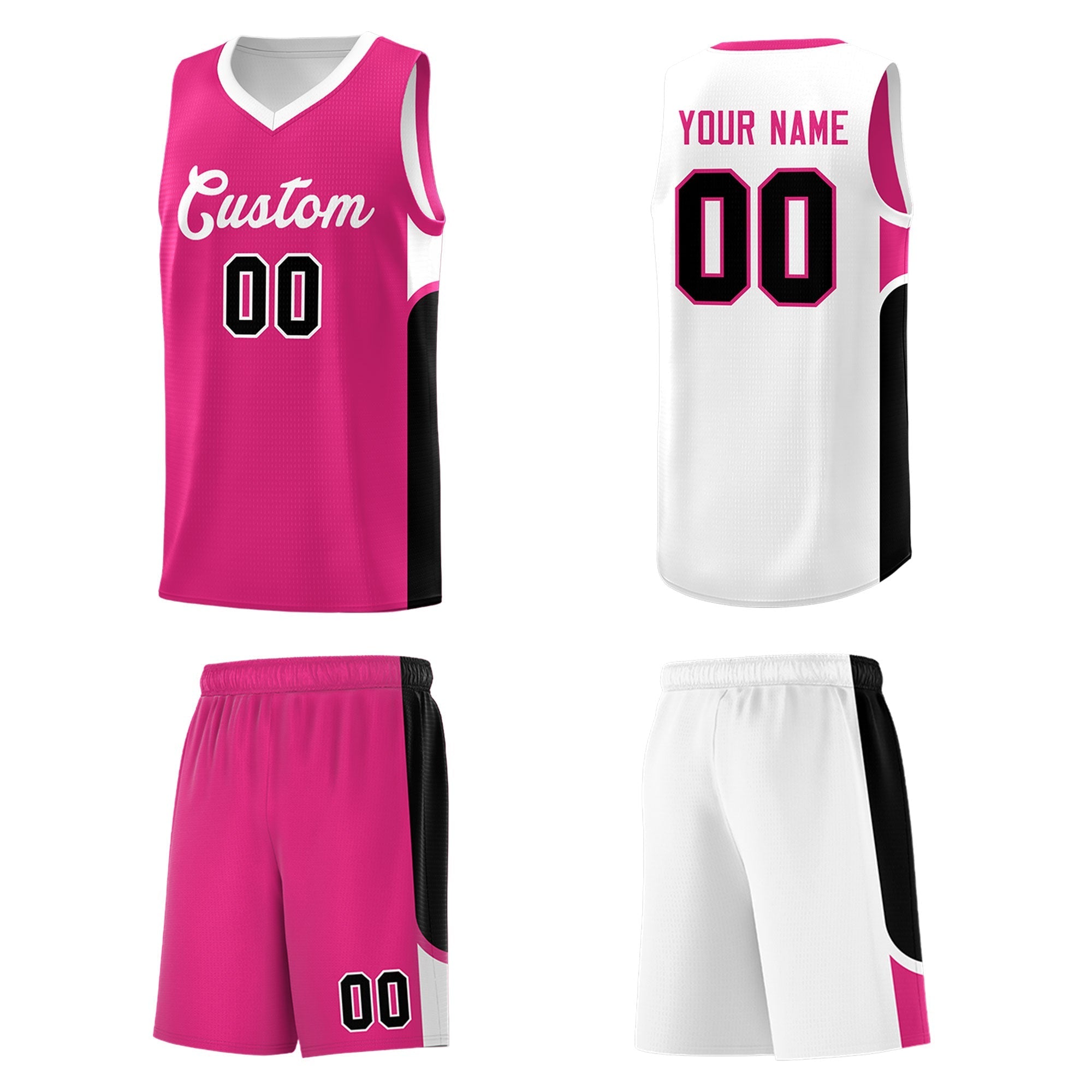 Custom Pink White Side U-shaped Patttern Double Side Sports Uniform Basketball Jersey|KXKSHOP