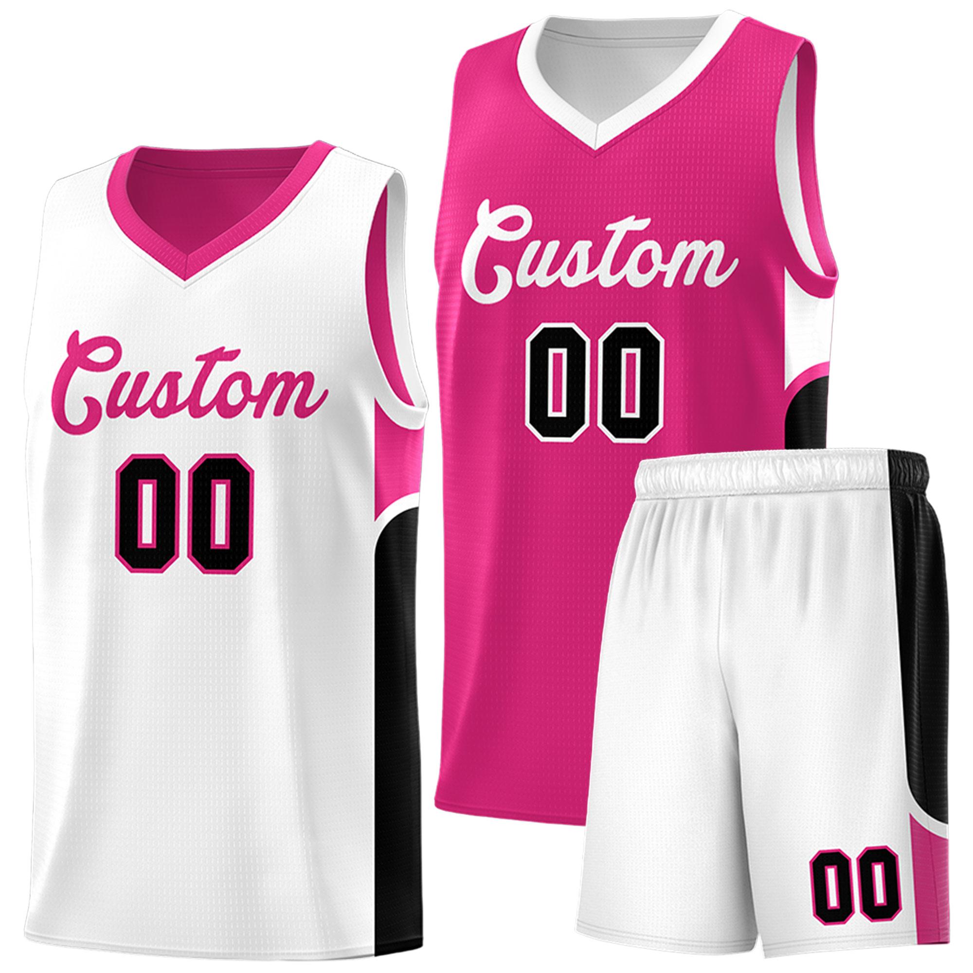 Custom Pink White Side U-shaped Patttern Double Side Sports Uniform Basketball Jersey|KXKSHOP
