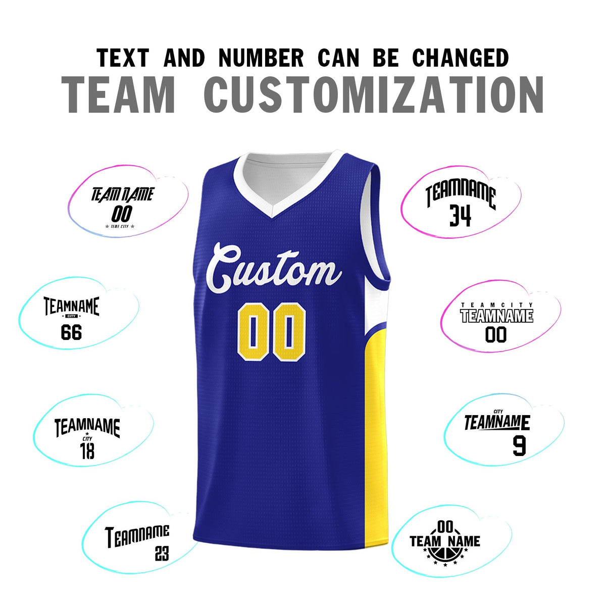 Custom Royal White Side U-shaped Patttern Double Side Sports Uniform Basketball Jersey|KXKSHOP