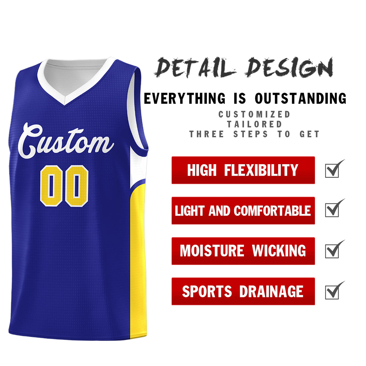 Custom Royal White Side U-shaped Patttern Double Side Sports Uniform Basketball Jersey|KXKSHOP