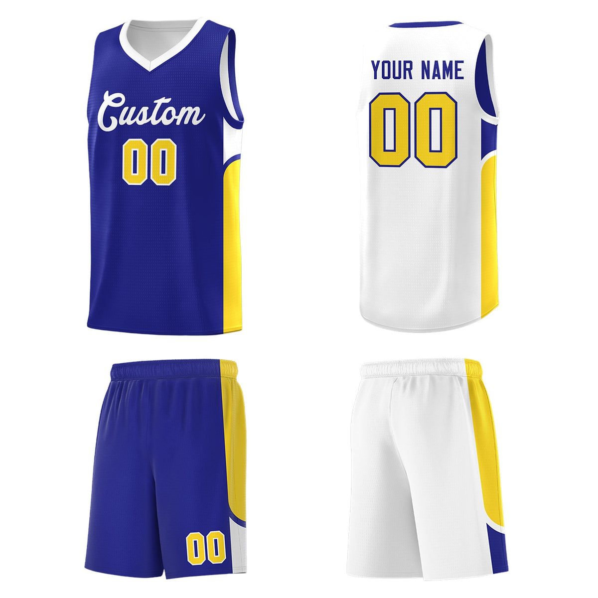 Custom Royal White Side U-shaped Patttern Double Side Sports Uniform Basketball Jersey|KXKSHOP