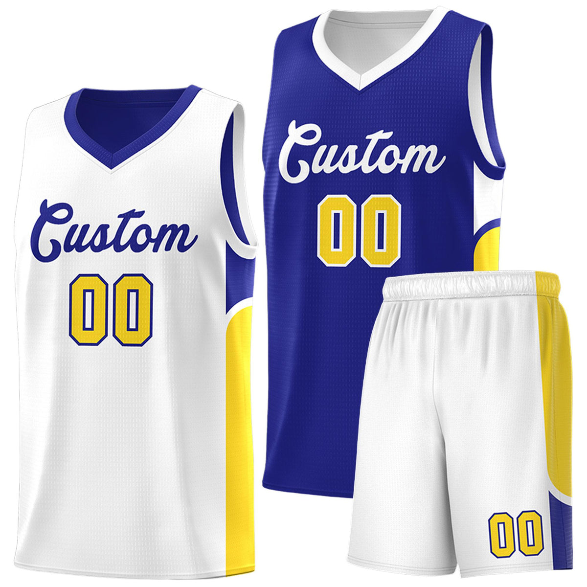 Custom Royal White Side U-shaped Patttern Double Side Sports Uniform Basketball Jersey|KXKSHOP