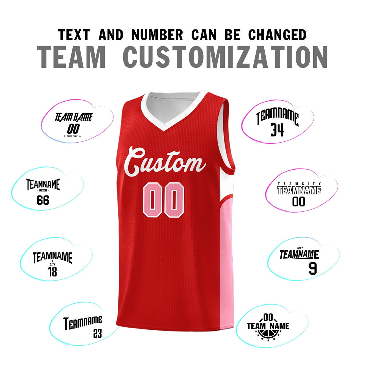 Custom Red White Side U-shaped Patttern Double Side Sports Uniform Basketball Jersey|KXKSHOP