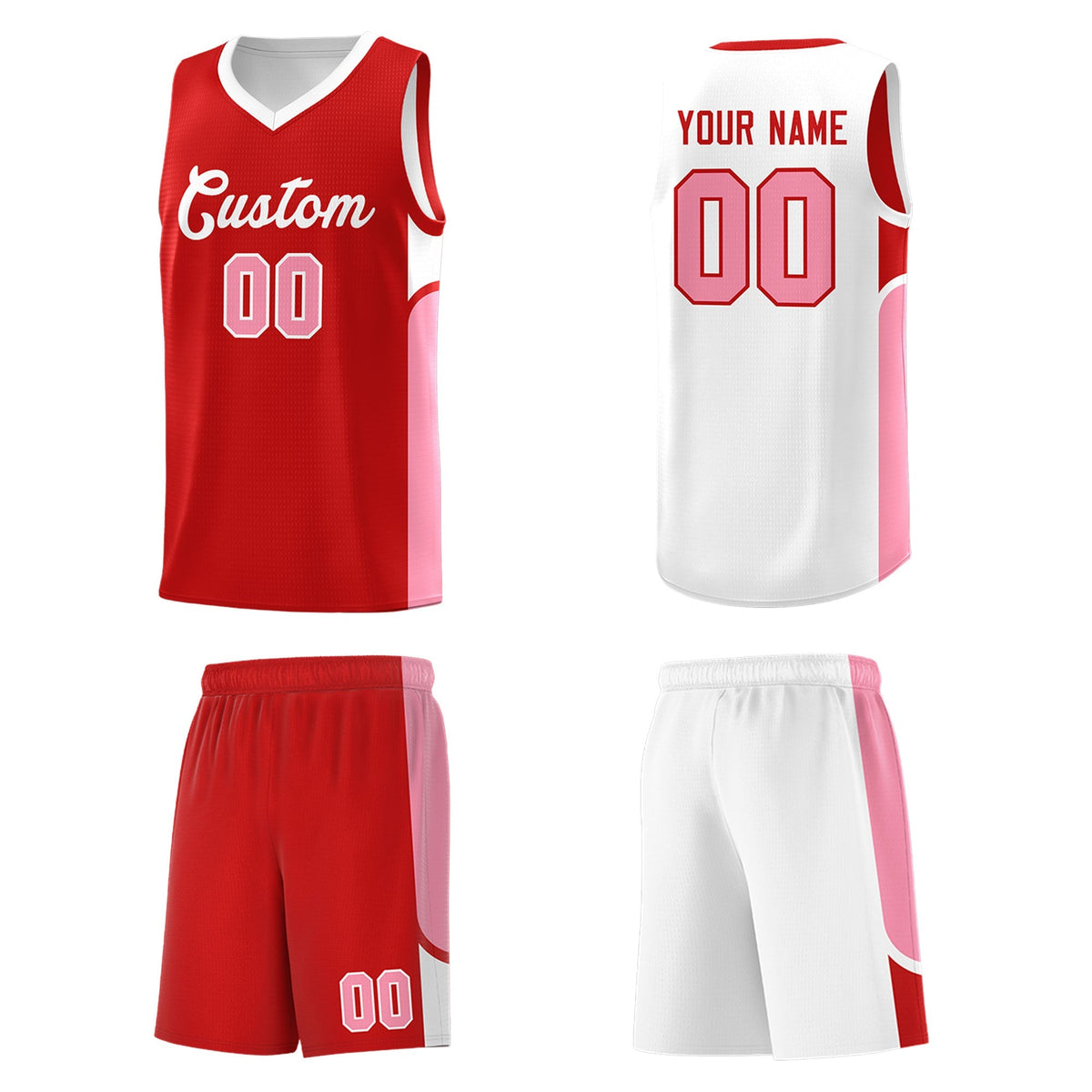 Custom Red White Side U-shaped Patttern Double Side Sports Uniform Basketball Jersey|KXKSHOP
