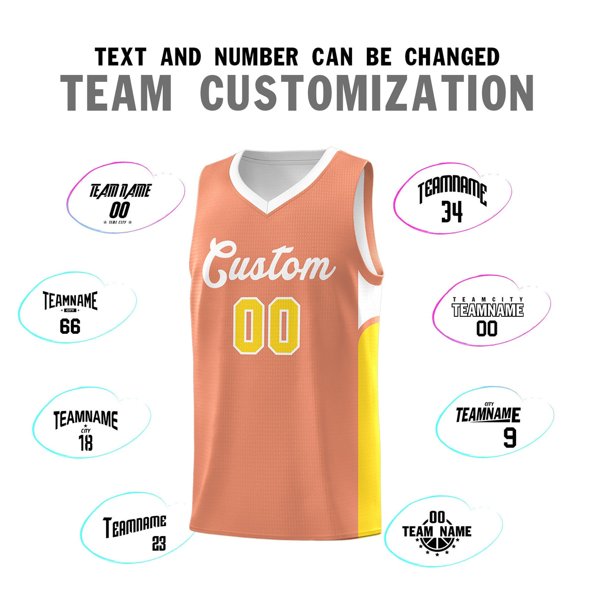 Custom Orange White Side U-shaped Patttern Double Side Sports Uniform Basketball Jersey|KXKSHOP