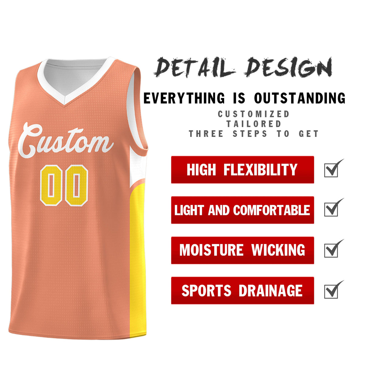 Custom Orange White Side U-shaped Patttern Double Side Sports Uniform Basketball Jersey|KXKSHOP