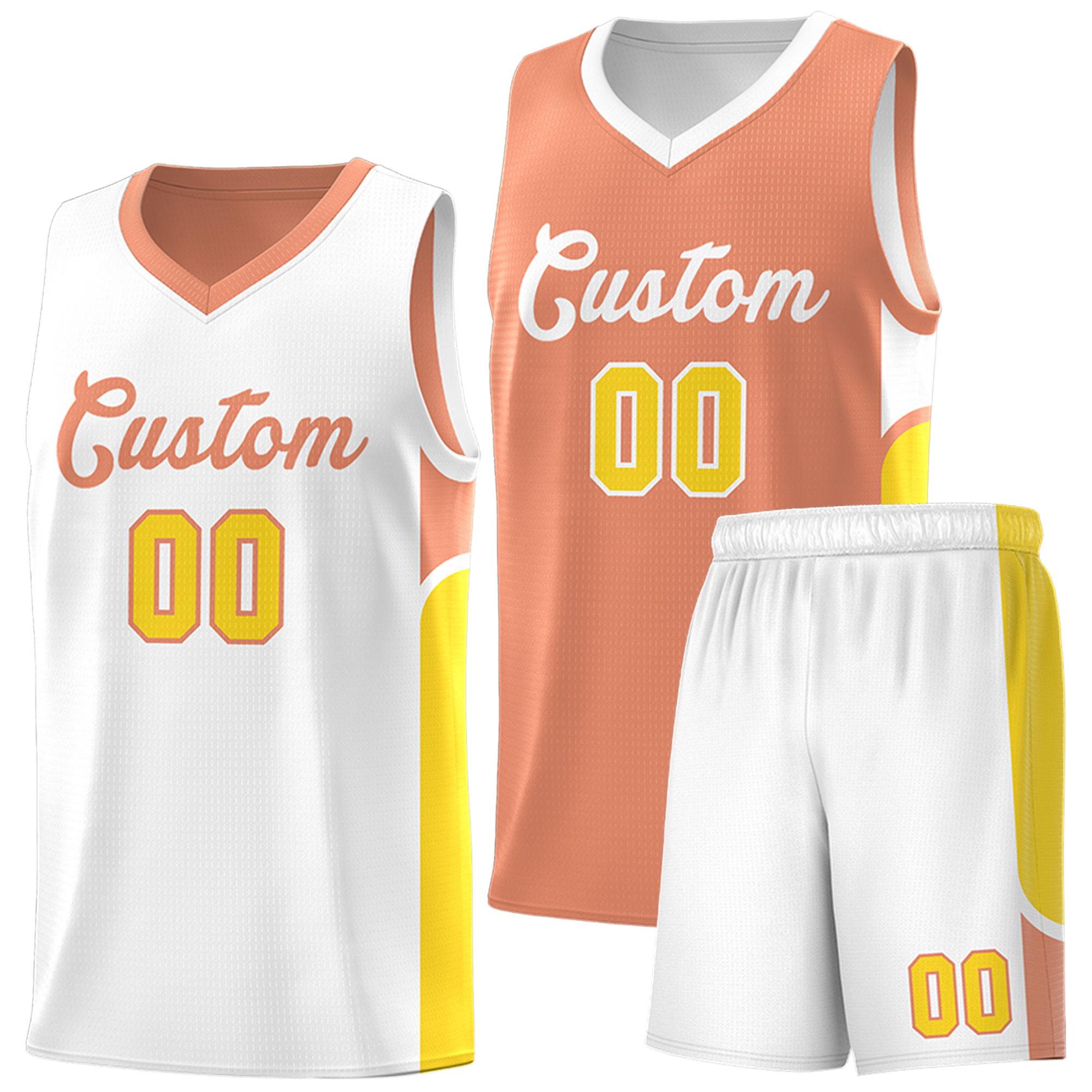 Custom Orange White Side U-shaped Patttern Double Side Sports Uniform Basketball Jersey|KXKSHOP