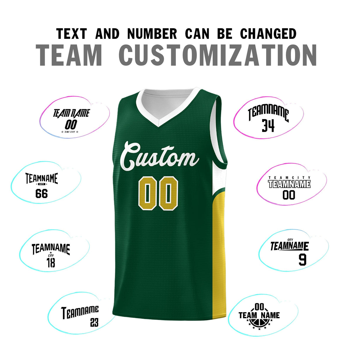 Custom Green White Side U-shaped Patttern Double Side Sports Uniform Basketball Jersey|KXKSHOP
