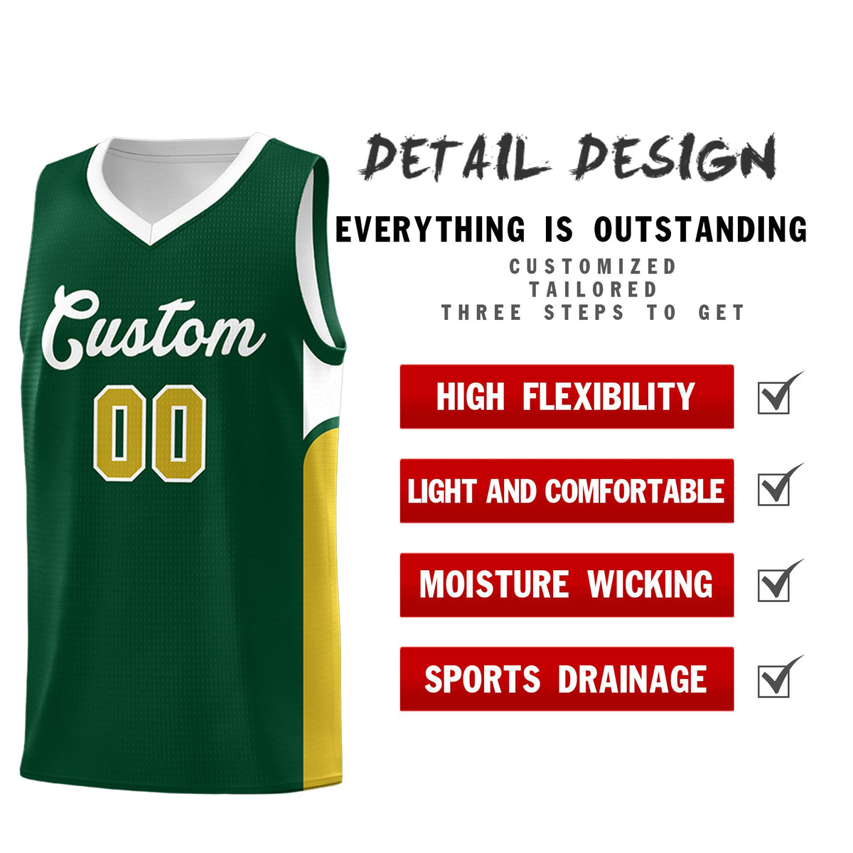 Custom Green White Side U-shaped Patttern Double Side Sports Uniform Basketball Jersey|KXKSHOP