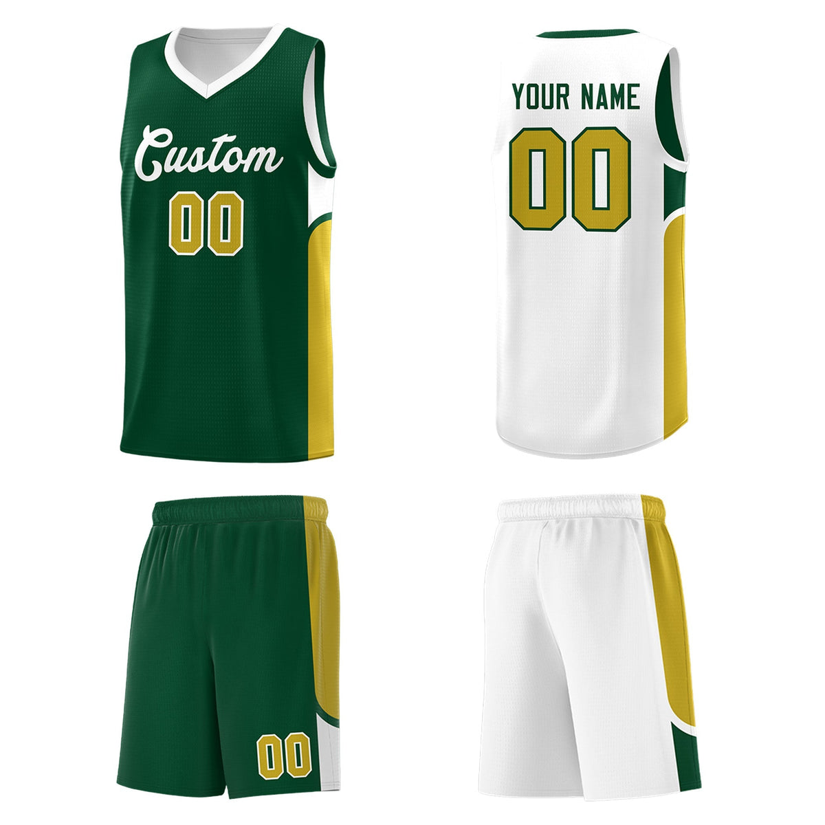 Custom Green White Side U-shaped Patttern Double Side Sports Uniform Basketball Jersey|KXKSHOP