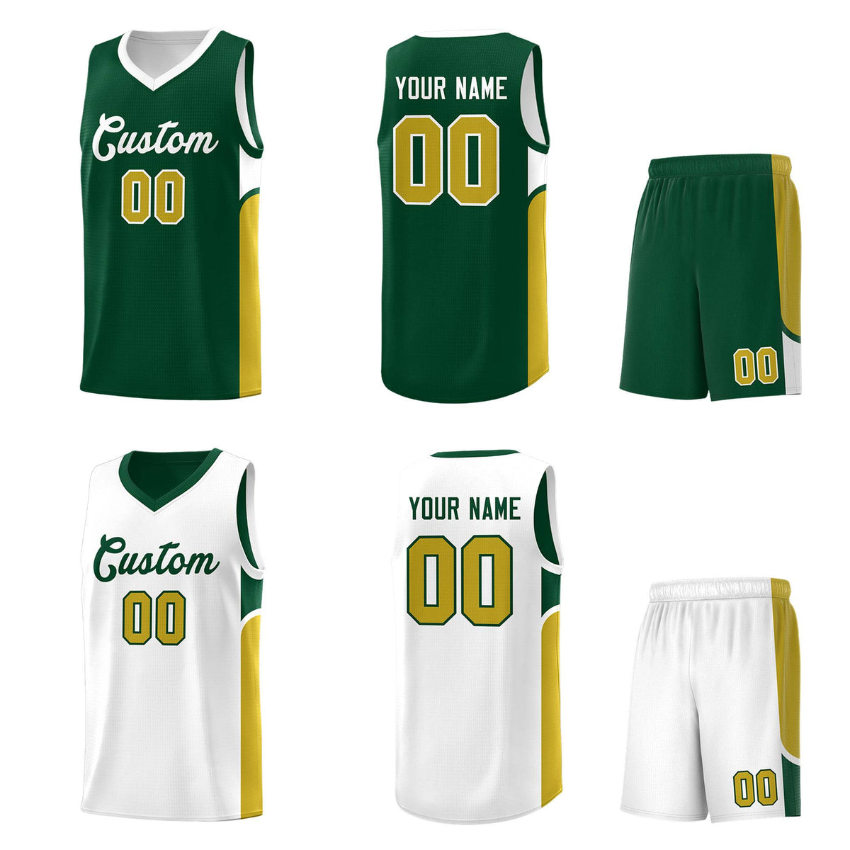 Custom Green White Side U-shaped Patttern Double Side Sports Uniform Basketball Jersey|KXKSHOP