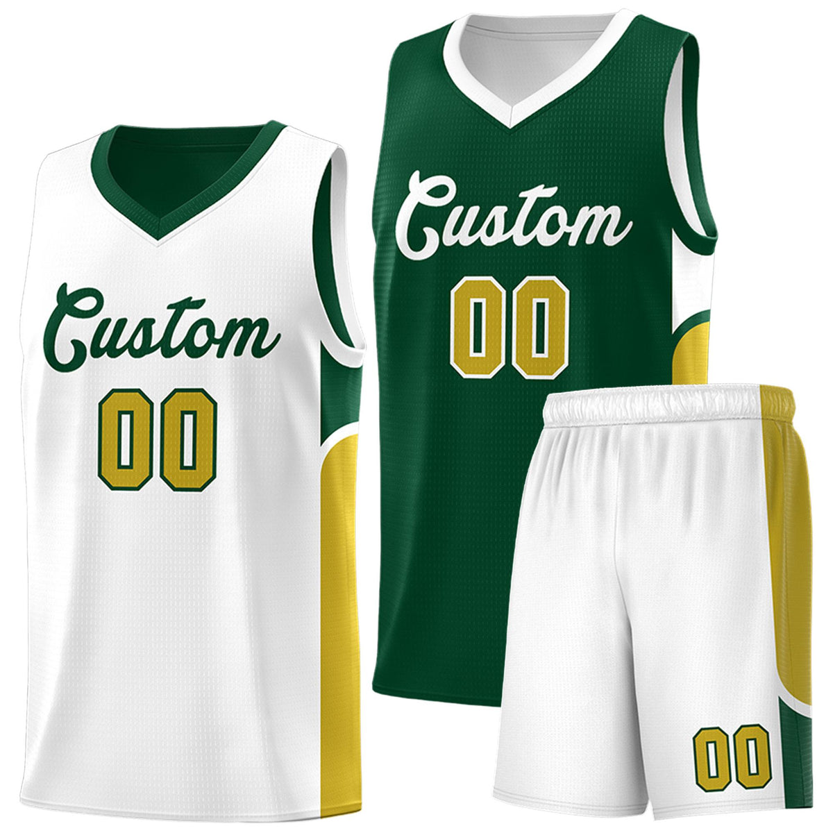 Custom Green White Side U-shaped Patttern Double Side Sports Uniform Basketball Jersey|KXKSHOP