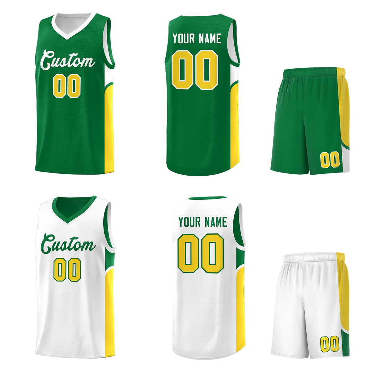 Custom Kelly Green White Side U-shaped Patttern Double Side Sports Uniform Basketball Jersey|KXKSHOP
