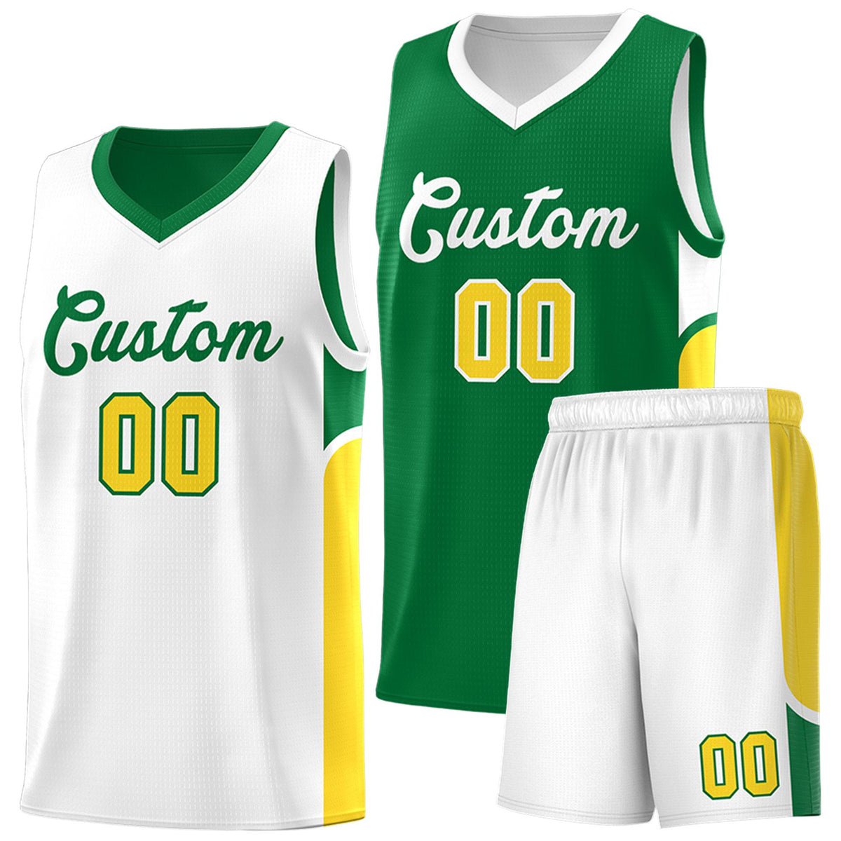 Custom Kelly Green White Side U-shaped Patttern Double Side Sports Uniform Basketball Jersey|KXKSHOP