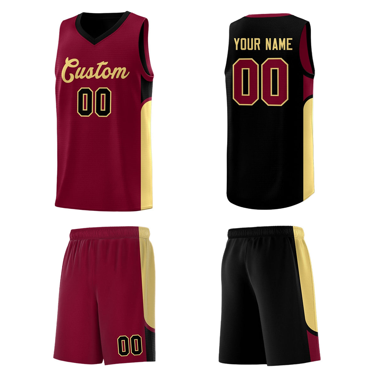 Custom Crimson Black Side U-shaped Patttern Double Side Sports Uniform Basketball Jersey|KXKSHOP