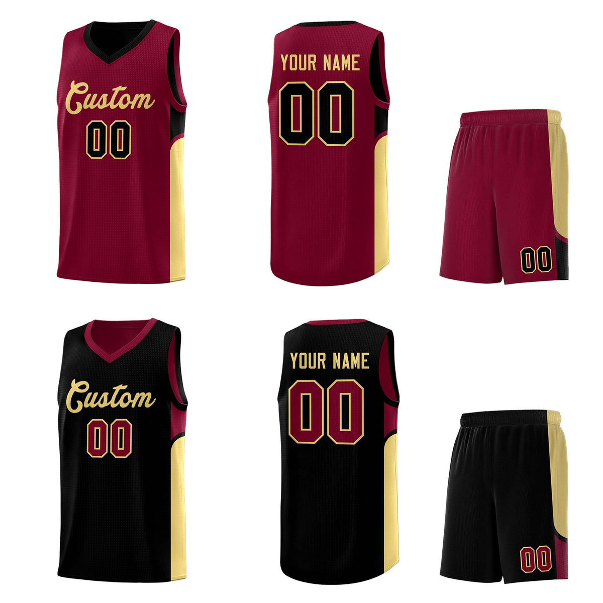 Custom Crimson Black Side U-shaped Patttern Double Side Sports Uniform Basketball Jersey|KXKSHOP