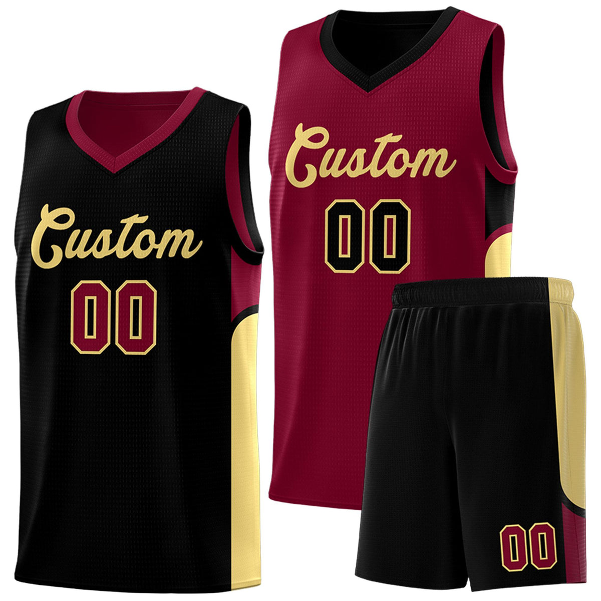 Custom Crimson Black Side U-shaped Patttern Double Side Sports Uniform Basketball Jersey|KXKSHOP