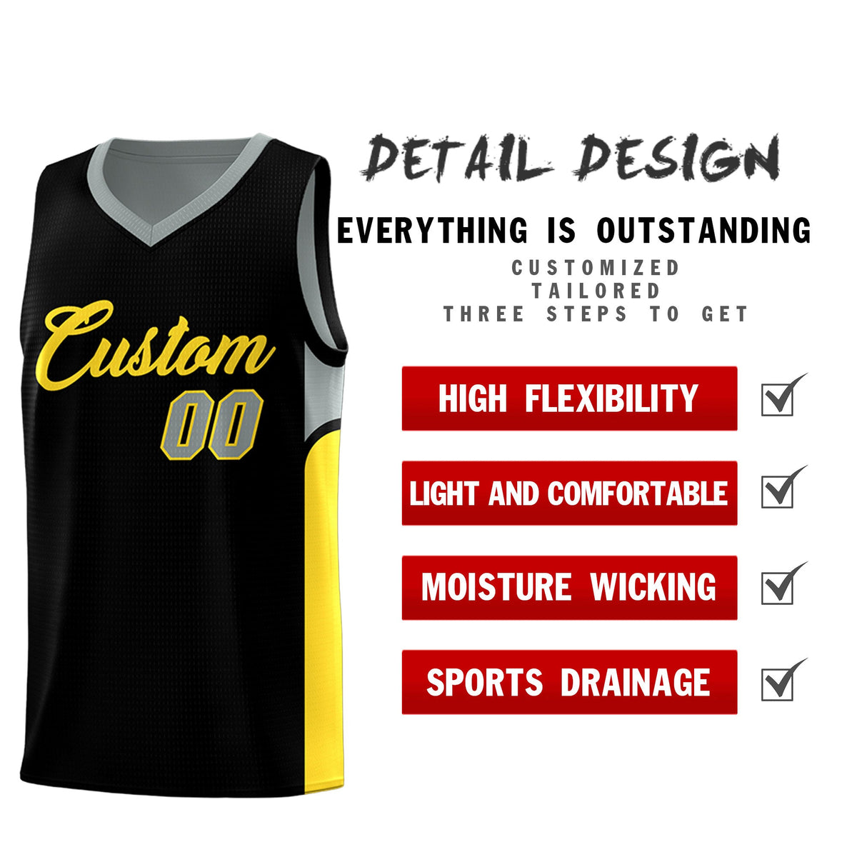 Custom Black Gray Side U-shaped Patttern Double Side Sports Uniform Basketball Jersey|KXKSHOP