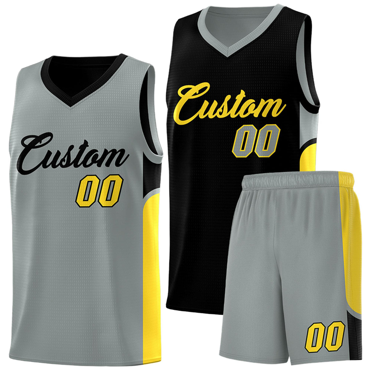 Custom Black Gray Side U-shaped Patttern Double Side Sports Uniform Basketball Jersey|KXKSHOP