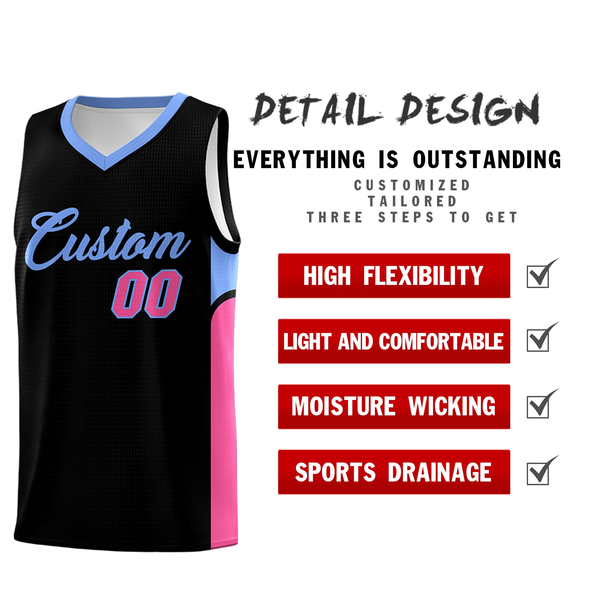 Custom Black White Side U-shaped Patttern Double Side Sports Uniform Basketball Jersey|KXKSHOP