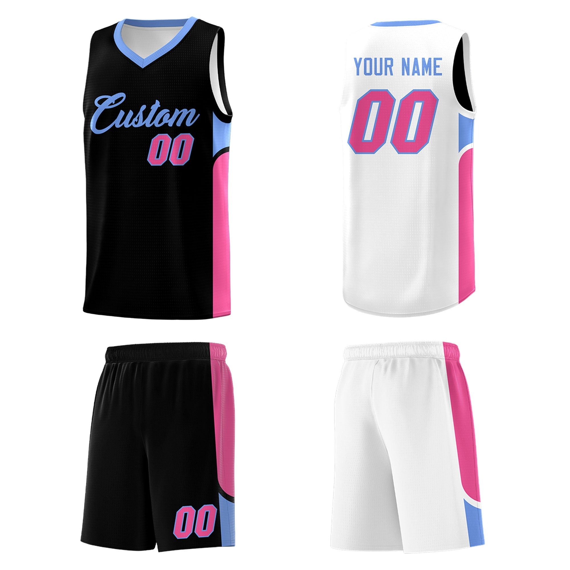 Custom Black White Side U-shaped Patttern Double Side Sports Uniform Basketball Jersey|KXKSHOP