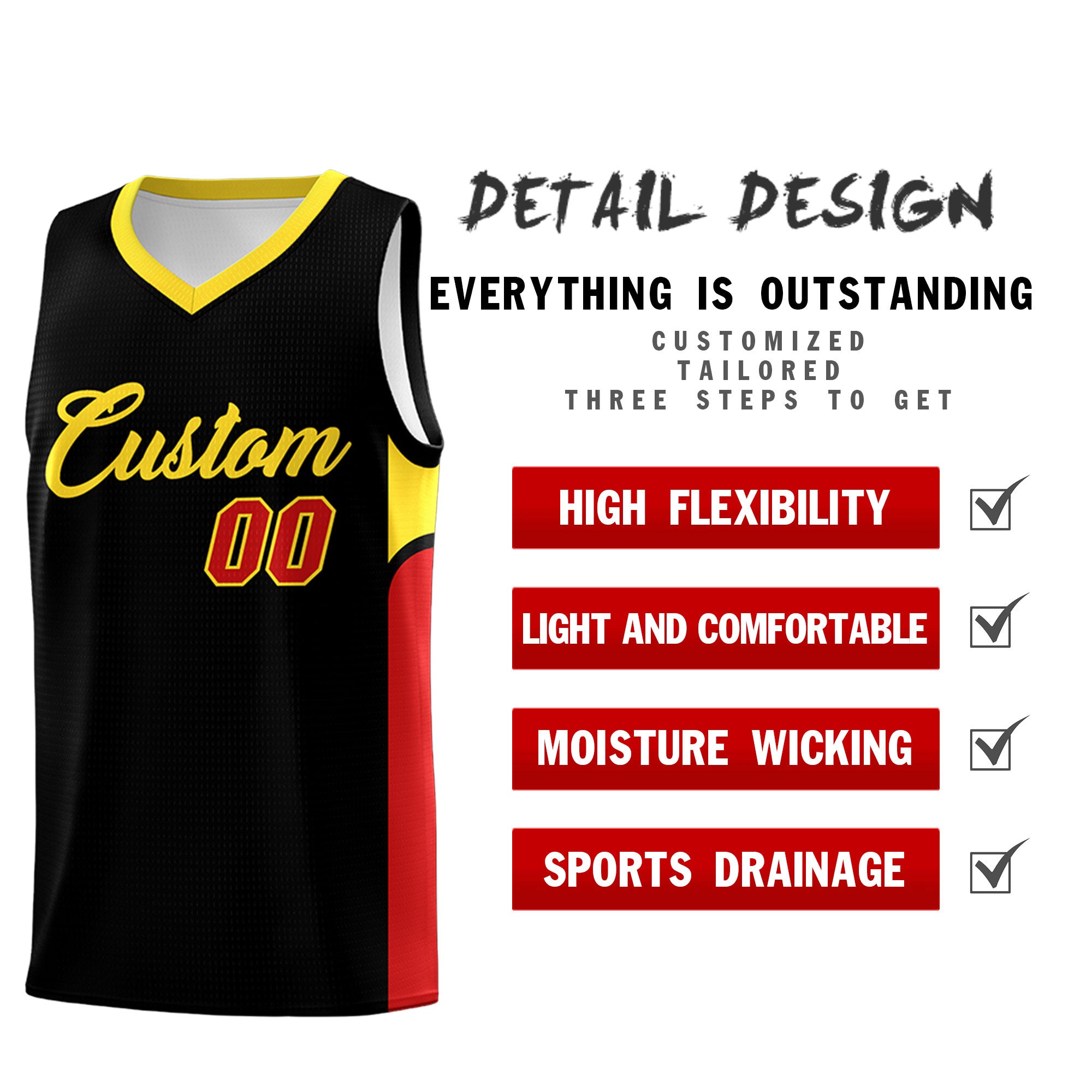 Custom Black White Side U-shaped Patttern Double Side Sports Uniform Basketball Jersey|KXKSHOP