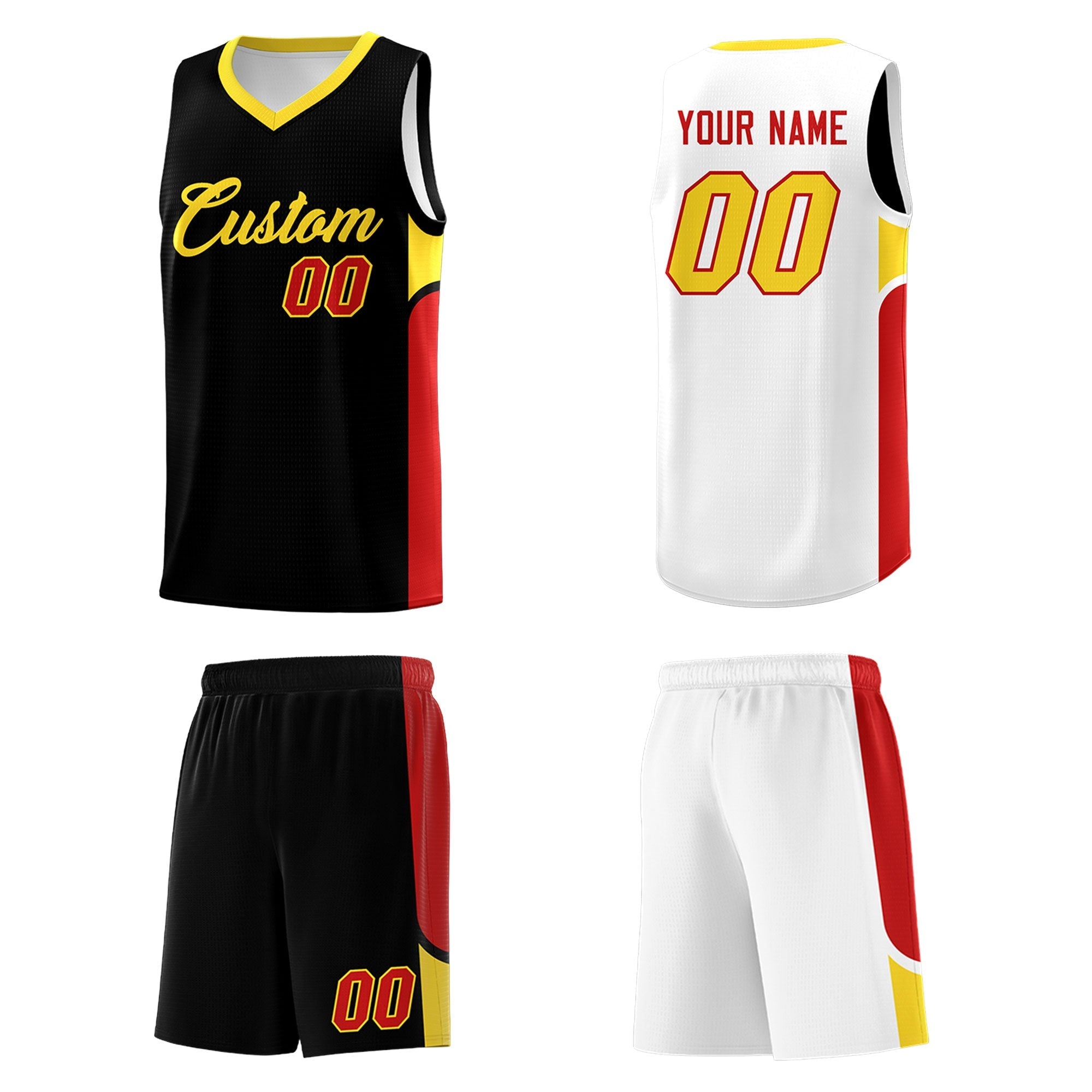 Custom Black White Side U-shaped Patttern Double Side Sports Uniform Basketball Jersey|KXKSHOP