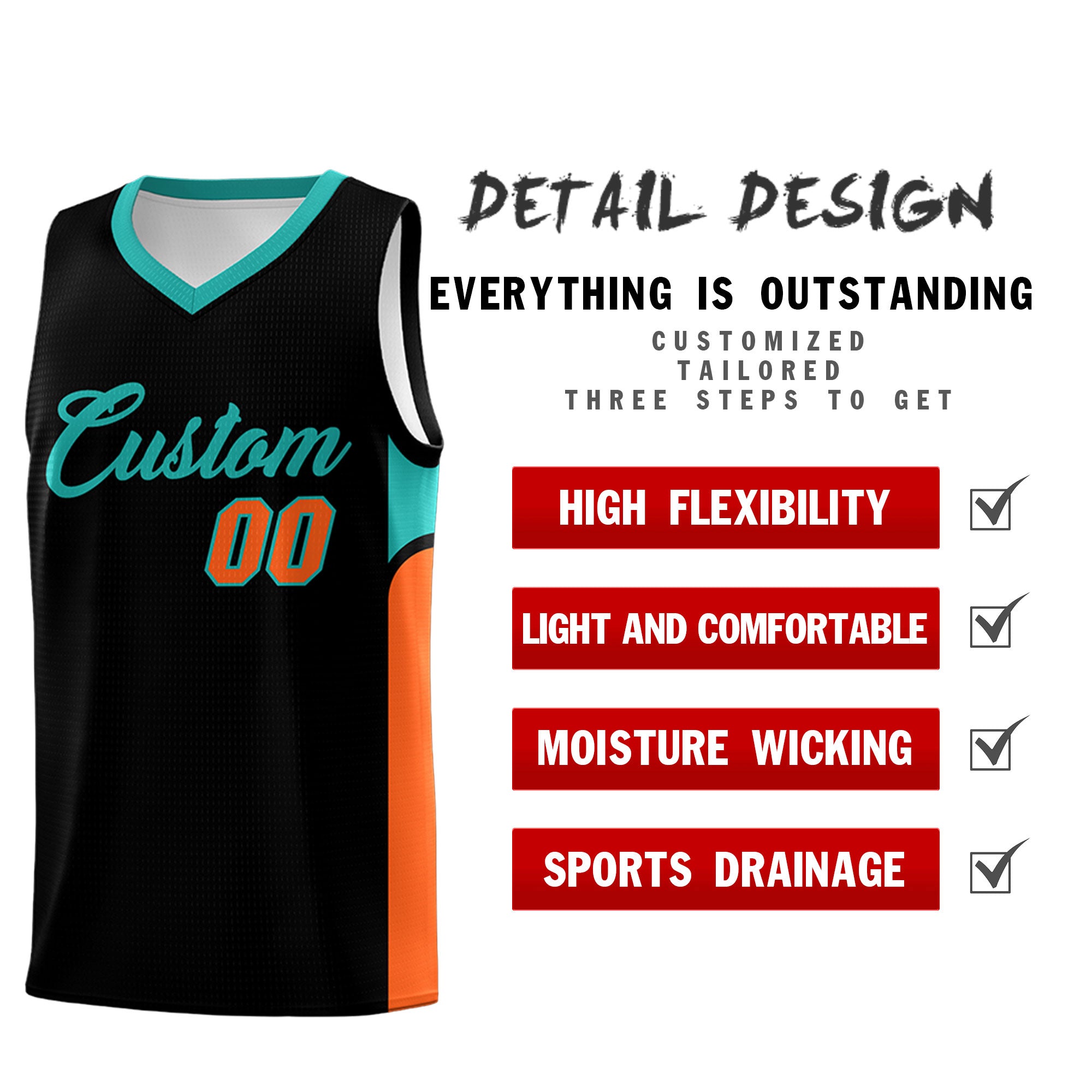 Custom Black White Side U-shaped Patttern Double Side Sports Uniform Basketball Jersey|KXKSHOP