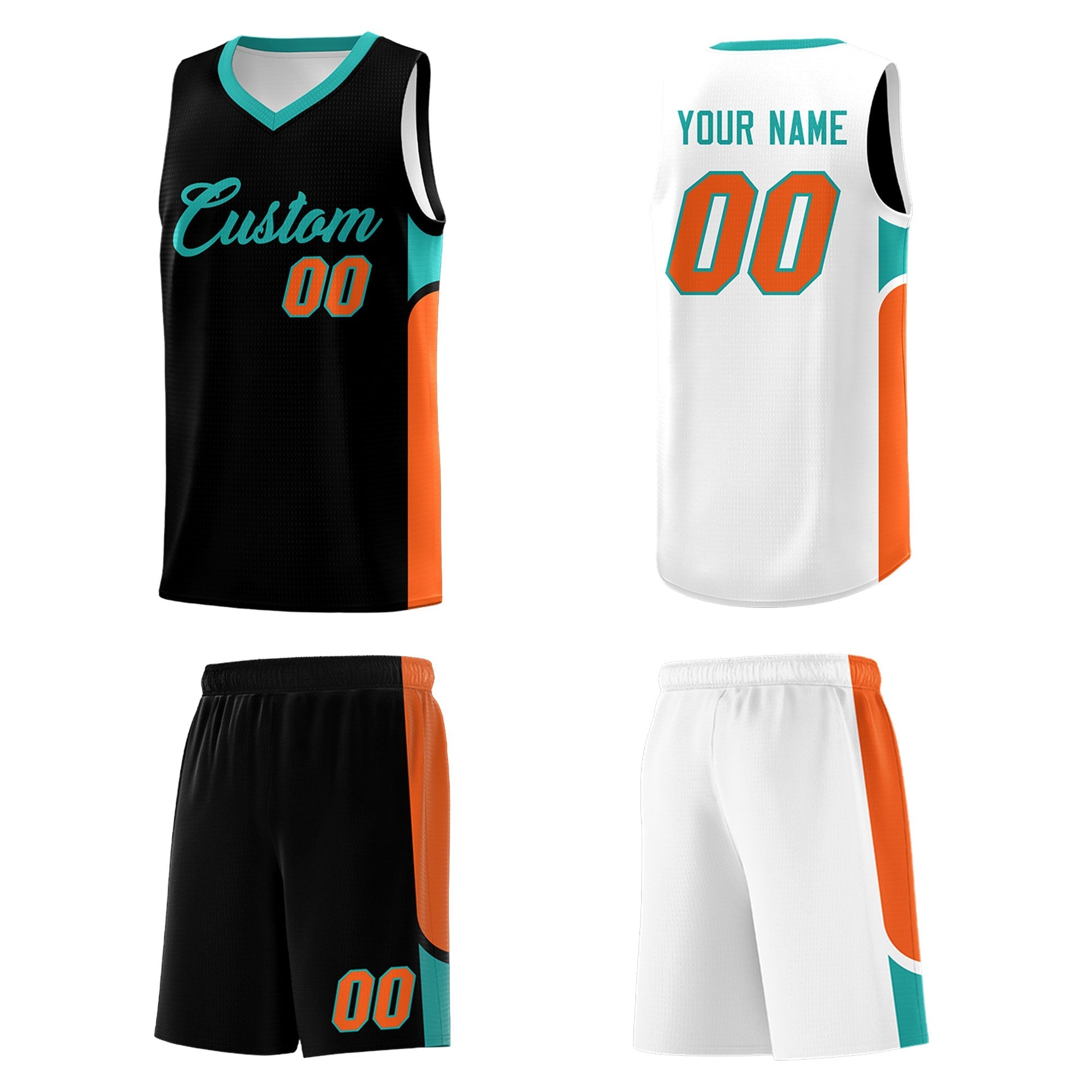 Custom Black White Side U-shaped Patttern Double Side Sports Uniform Basketball Jersey|KXKSHOP